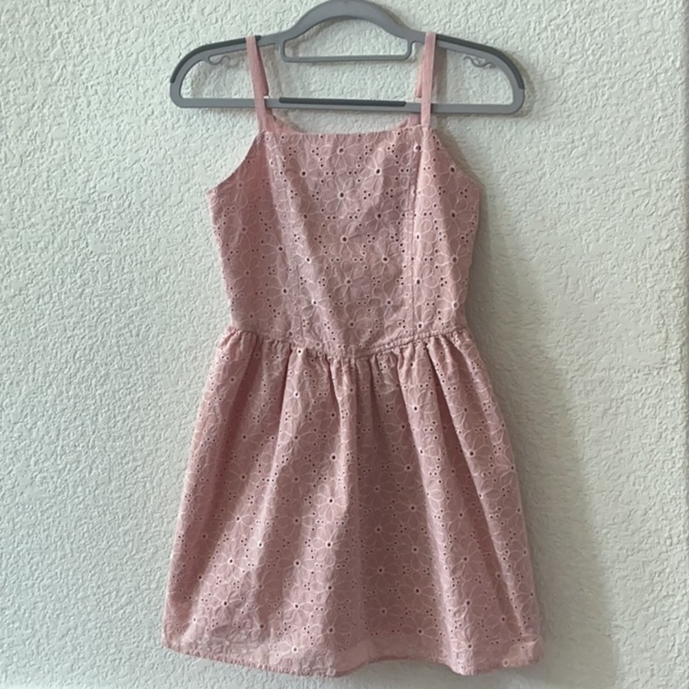 10 - 12 Years (L Size) Pink Eyelet Kids Dress with Adjustable Straps